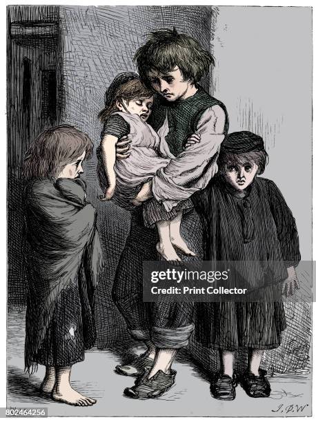 The Children of the Poor - The Ragged Babes That Weep, c1875. Miserable, ragged, undernourished children. Illustration by T Cobb for Algernon C...