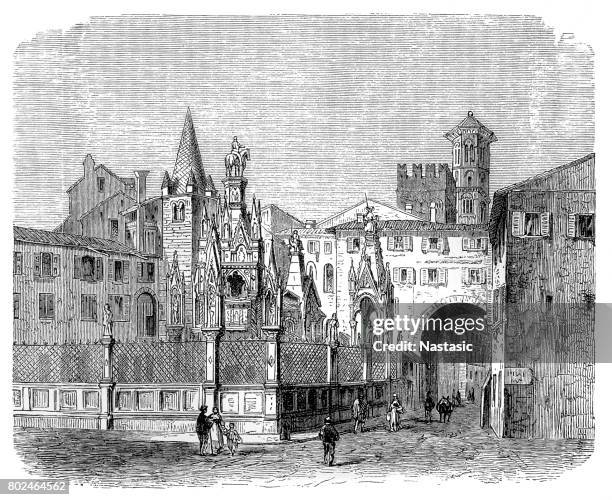 the tombs of the scaliger in verona - verona italy stock illustrations