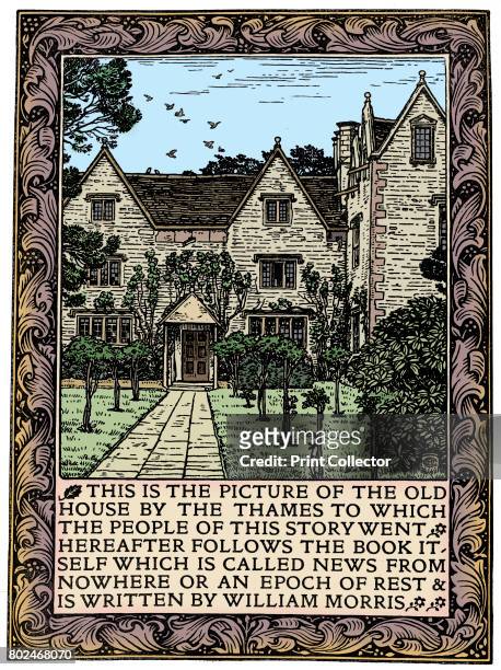 Kelmscott Manor, Gloucestershire, frontispiece to News from Nowhere, c1892 . This is the picture of the old house by the Thames to which the people...