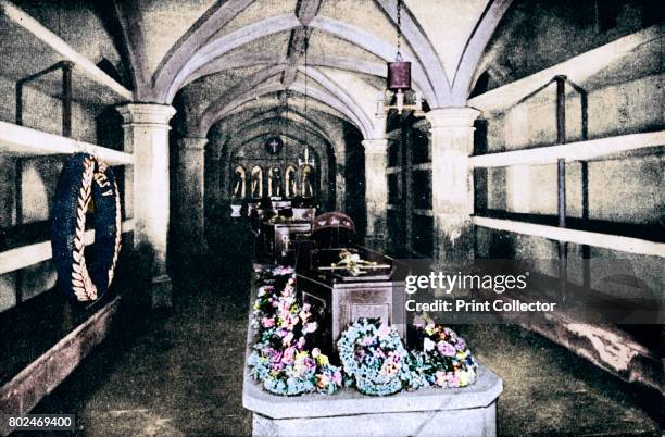 The crypt under the chancel of St George's Chapel, Windsor Castle, where the body of King Edward VII lies, 1910 . From Edward VII: His Life and...