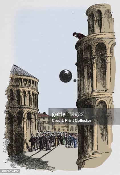 They were seen to fall evenly', c1918. In 1589 the Italian scientist Galileo Galilei dropped two balls of different masses from the Leaning Tower of...
