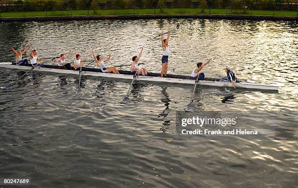 jubilant eight after race piece. - man rowing side view stock pictures, royalty-free photos & images