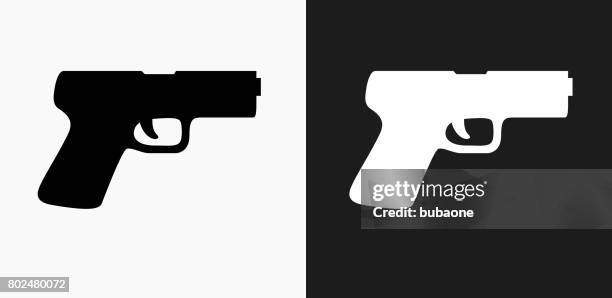 gun icon on black and white vector backgrounds - handgun outline stock illustrations