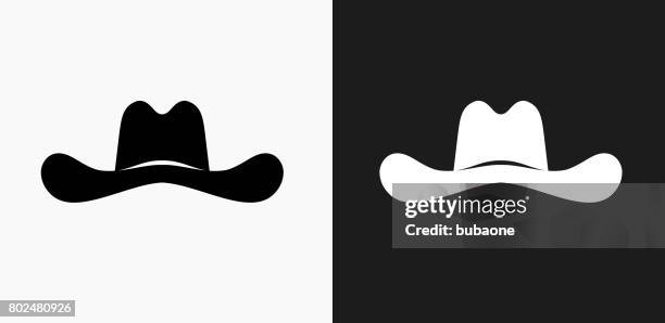 cowboy hat icon on black and white vector backgrounds - multiple hats stock illustrations