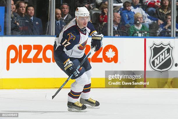 Ilya Kovalchuk of the Atlanta Thrashers skates against the Toronto Maple Leafs during their NHL game at Air Canada Centre on February 23, 2008 in...