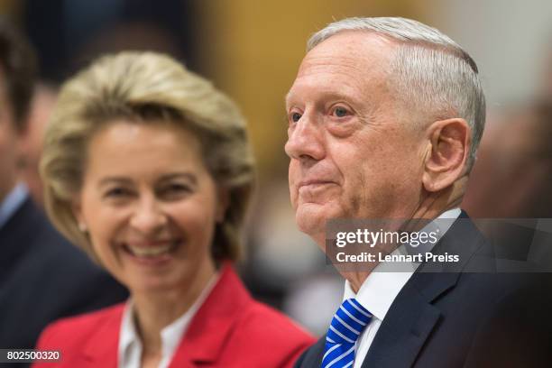 Defense Secretary James N. Mattis and German Defense Minister Ursula von der Leyen attend the celebration of the 70th anniversary of the Marshall...