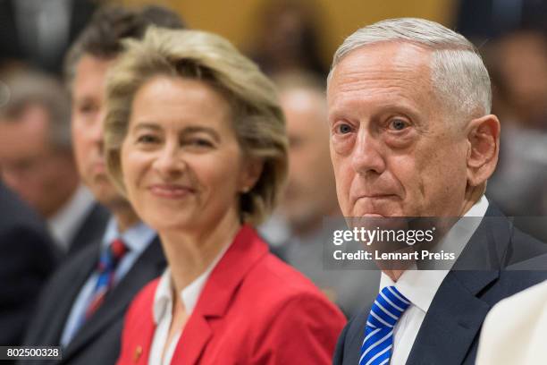 Defense Secretary James N. Mattis and German Defense Minister Ursula von der Leyen attend the celebration of the 70th anniversary of the Marshall...