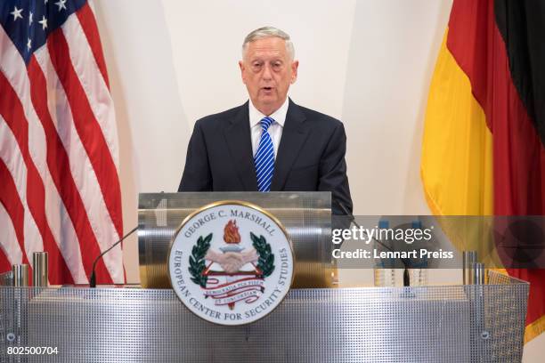 Defense Secretary James N. Mattis speaks during the celebration of the 70th anniversary of the Marshall Plan at George C. Marshall European Center...