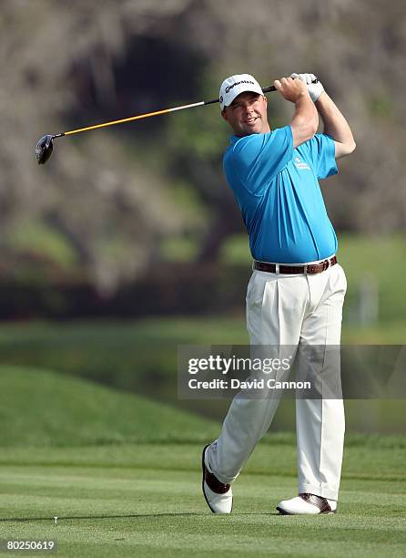 Brian Bateman of the USA hits his tee shot at the 16th hole during the second round of the 2008 Arnold Palmer Invitational presented by Mastercard at...