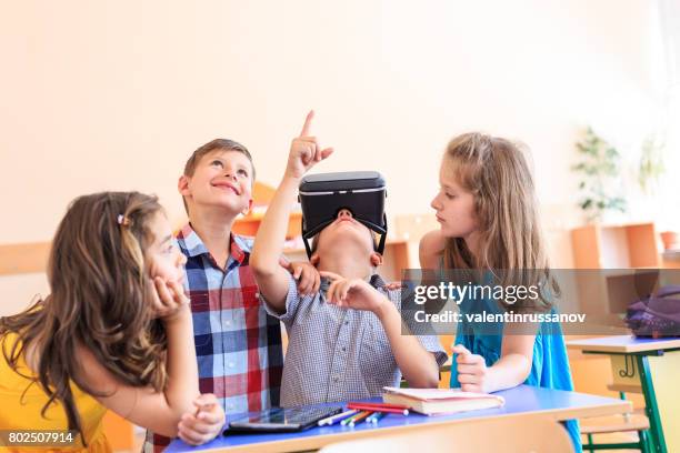 students having fun in classroom - virtual reality classroom stock pictures, royalty-free photos & images