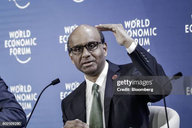 Tharman Shanmugaratnam, Singapore's deputy prime minister, speaks during a session at the World Economic Forum Annual Meeting of the New Champions in...