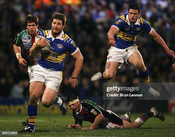 Nick Scruton of Leeds Rhinos breaks clear during the engage Super League match between Leeds Rhinos and Harlequins RL at the Headingley Carnegie...