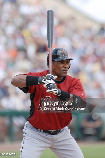 Miguel Tejada of the Houston Astros bats during the spring training game against the Detroit Tigers at Joker Marchant Stadium in Lakeland, Florida on...