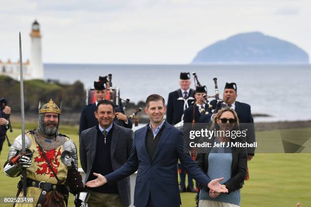 Eric Trump and his wife Lara attend the opening Trump Turnberry's new golf course the King Robert The Bruce course on June 28, 2017 in Turnberry,...