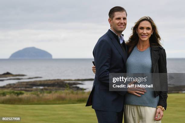 Eric Trump and his wife Lara attend the opening Trump Turnberry's new golf course the King Robert The Bruce course on June 28, 2017 in...