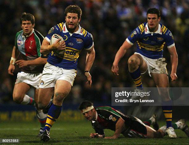 Nick Scruton of Leeds Rhinos breaks clear during the engage Super League match between Leeds Rhinos and Harlequins RL at the Headingley Carnegie...