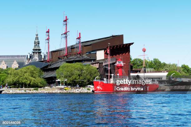 view at the famous stockholm vasa museum from the water - vasa museum stock pictures, royalty-free photos & images