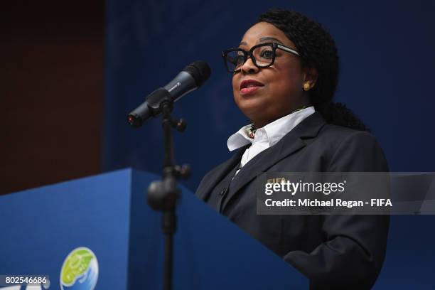 Fatma Samoura, FIFA Secretary General speaks during the Football For Hope Forum on June 28, 2017 in Kazan, Russia.