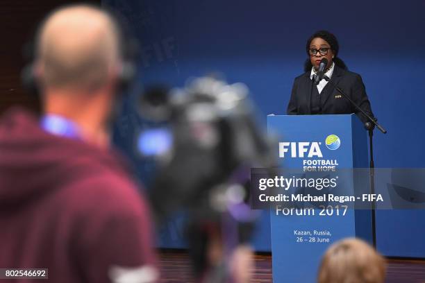 Fatma Samoura, FIFA Secretary General speaks during the Football For Hope Forum on June 28, 2017 in Kazan, Russia.