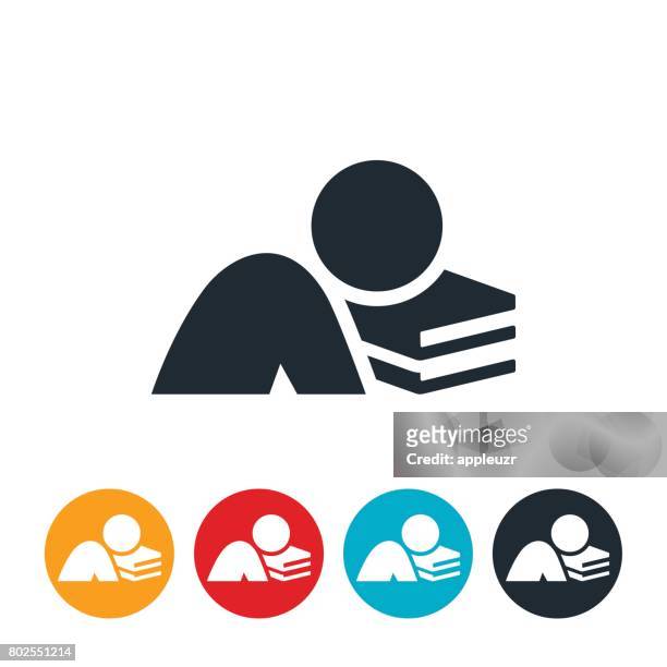 asleep on books icon - exhaustion stock illustrations