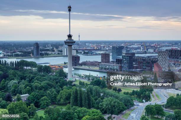 the euromast tower and rotterdam skyline. - rotterdam skyline stock pictures, royalty-free photos & images