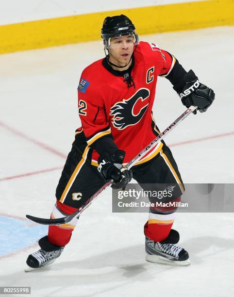 Jarome Iginla of the Calgary Flames skates against the St. Louis Blues during their NHL game at Pengrowth Saddledome on March 10, 2008 in Calgary,...