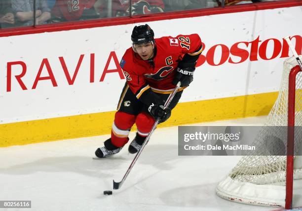 Jarome Iginla of the Calgary Flames skates against the St. Louis Blues during their NHL game at Pengrowth Saddledome on March 10, 2008 in Calgary,...