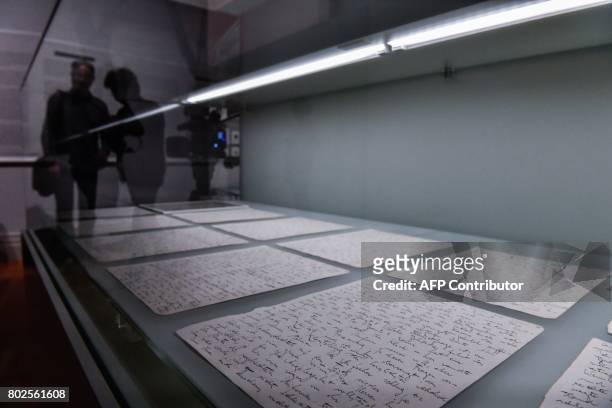 Pages from the original manuscript of Franz Kafka's "The Trial" are on display at the exhibition "Franz Kafka - The entire Trial" at Berlin's Martin...