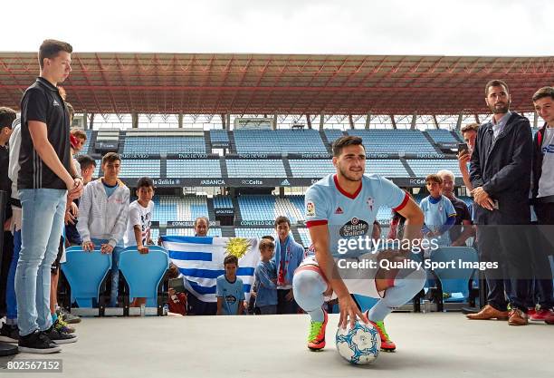 Maxi Gomez poses during his presentation as a new player for Celta de Vigo at Estadio Balaidos on June 28, 2017 in Vigo, Spain.