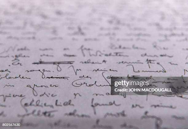 Page of the original manuscript of Franz Kafka's "The Trial" is on display at the exhibition "Franz Kafka - The entire Trial" at Berlin's Martin...