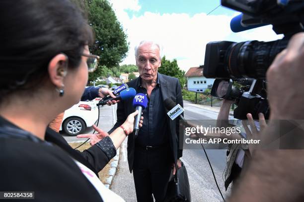 Jean-Paul Teissonniere, Murielle Bolle's lawyer, speaks to the press as he arrives at the Gendarmerie in Saint-Etienne-Les-Remiremont, eastern France...