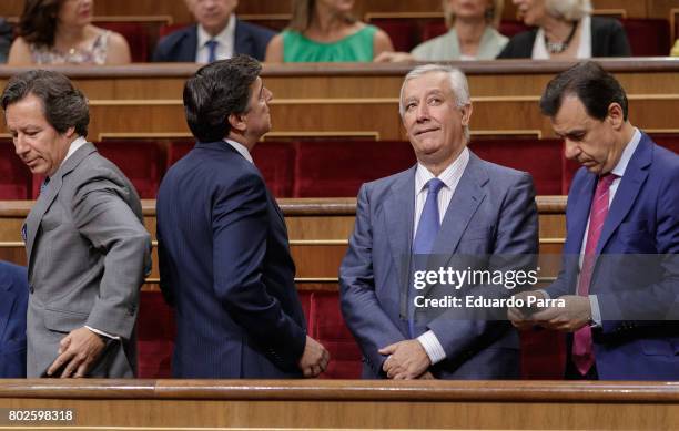 Fernando Martinez Maillo, Javier Arenas, Jose Antonio Bermudez de Castro and Carlos Floriano attend the commemoration of first democracy election at...