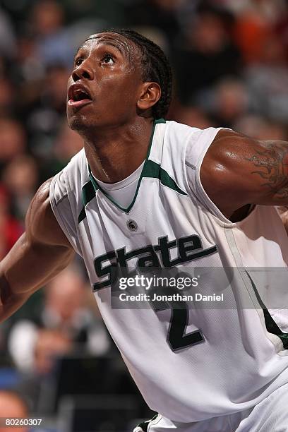 Raymar Morgan of the Michigan State Spartans looks towards the basket against the Ohio State Buckeyes during the Big Ten Men's Basketball Tournament...