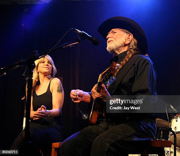 Willie Nelson and daughter Paula Nelson perform at ME TV studios durring South By South West music festival on March 14, 2008 in Austin, Texas.