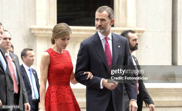 King Felipe VI of Spain and Queen Letizia of Spain attend First Democracy Elections 40th anniversary at the Congress building on June 28, 2017 in...