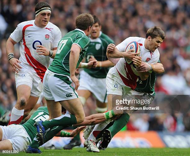 Richard Wigglesworth of England tries to break through the Irish defence during the RBS 6 Nations Championship match between England and Ireland at...