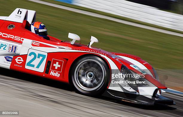 Fredy Lienhard, drives the Horag Racing/Lista Porsche RS Spyder during the 56th Mobil 1 Twelve Hours of Sebring at Sebring International Raceway on...