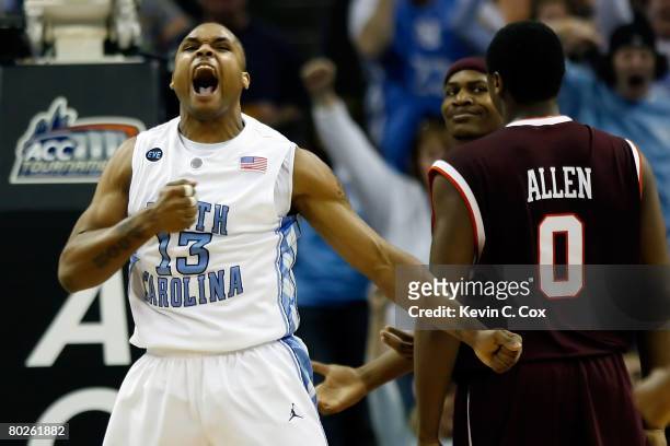 Will Graves of the North Carolina Tar Heels reacts during the game against the of the Virginia Tech Hokies during the semifinals of the 2008 Men's...