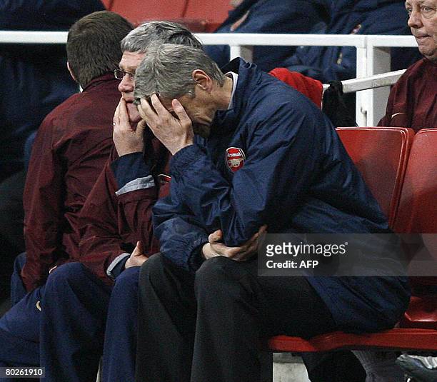 Arsenal's manager Arsene Wenger shows his disappointment during their Premier League match against Middlesbrough at the Emirates Stadium in London on...