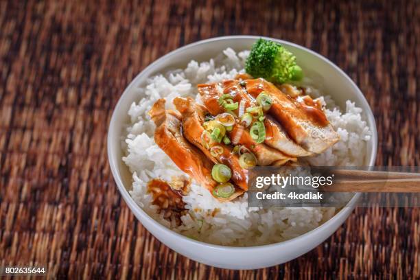 chicken teriyaki - rice bowl stock pictures, royalty-free photos & images