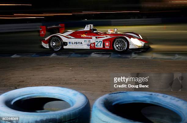 The Horag Racing/Lista Porsche RS Spyder races during the 56th Mobil 1 Twelve Hours of Sebring at Sebring International Raceway on March 15, 2008 in...