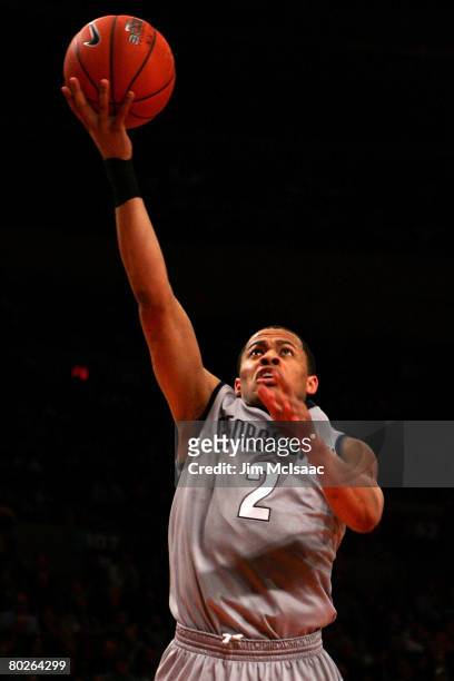 Jonathan Wallace of the Georgetown Hoyas goes to the net during the final of the 2008 Big East Men's Basketball Championship at Madison Square Garden...