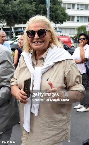 Singer Giovanna arrives for Paolo Limiti funeral services at the church of Santa Maria Goretti on June 28, 2017 in Milan, Italy. Paolo Limiti was...