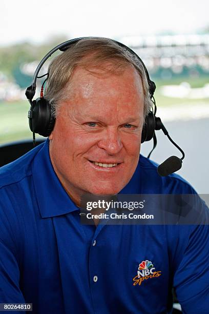 Johnny Miller of NBC Sports rehearses before going on the air during the third round of the Arnold Palmer Invitational presented by MasterCard held...