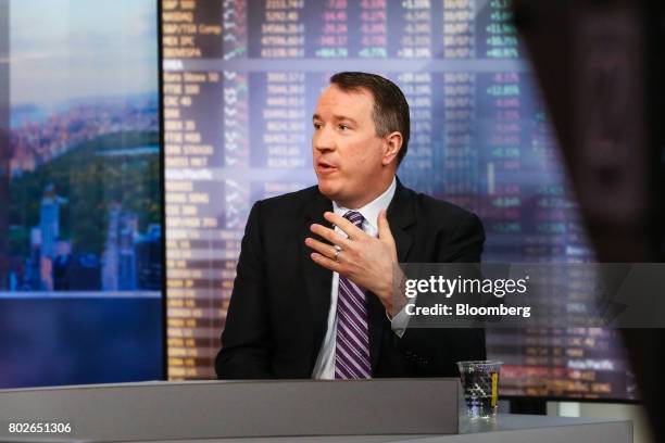 Michael O'Rourke, chief market strategist at Jonestrading Institutional Services LLC, speaks during a Bloomberg Television interview in New York,...