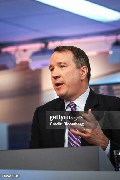 Michael O'Rourke, chief market strategist at Jonestrading Institutional Services LLC, speaks during a Bloomberg Television interview in New York,...
