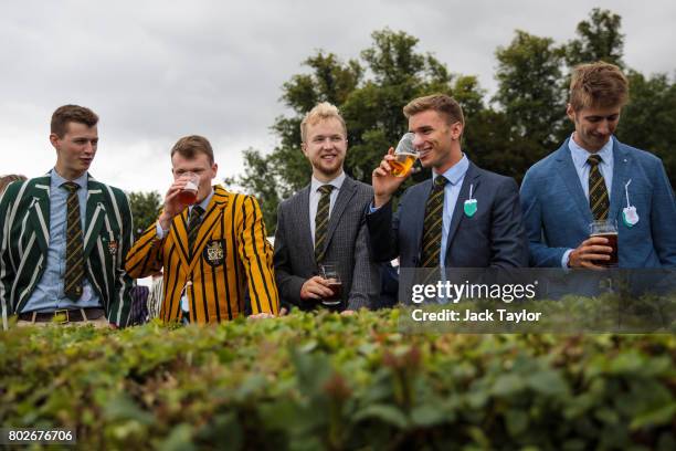 Spectators gather along the bank of the River Thames at the Henley Royal Regatta on June 28, 2017 in Henley-on-Thames, England. The five day Henley...