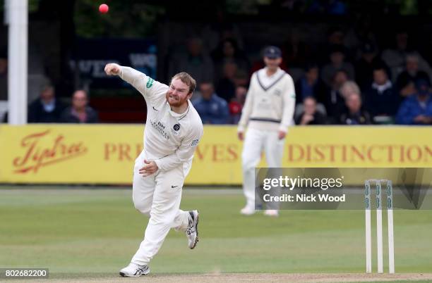 Paul Sterling of Middlesex in bowling action during the Essex v Middlesex - Specsavers County Championship: Division One cricket match at the Cloudfm...