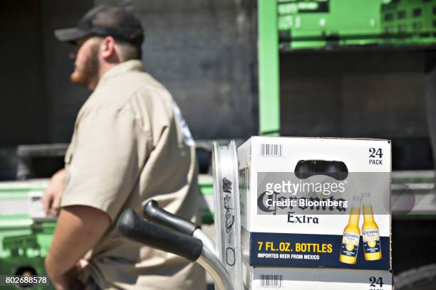 Case of Constellation Brands Inc. Corona beer sits on a truck during a delivery in Ottawa, Illinois, U.S., on Tuesday, June 27, 2017. Constellation...