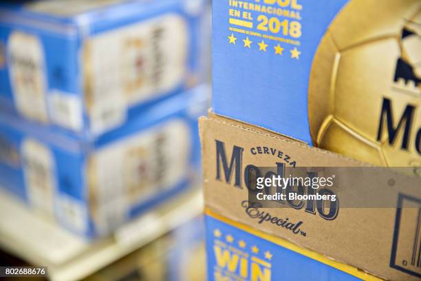 Cases of Constellation Brands Inc. Model beer sit on display for sale at a liquor store in Ottawa, Illinois, U.S., on Tuesday, June 27, 2017....